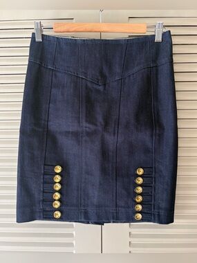 NWT Vintage Anthropologie Leifsdottir Gold Button Denim Mini Pencil Skirt Size 2